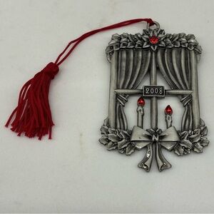 Avon 2008 Pewter Christmas Ornament Decorated Window With Red Rhinestones
